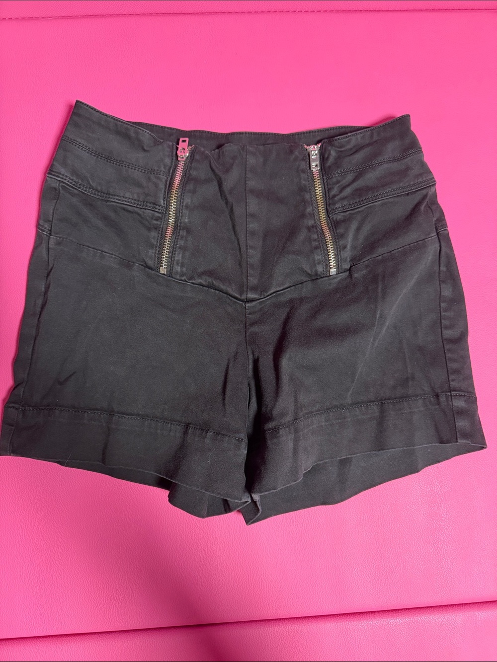 bebe Black High-Waist Shorts with Dual Front Zippers